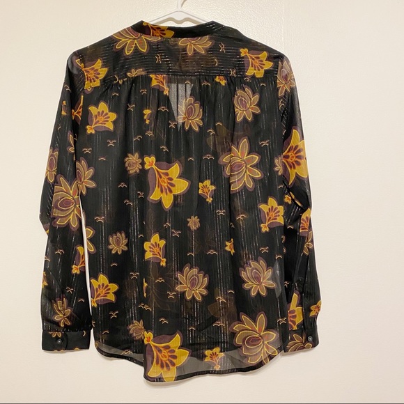 Ann Taylor Loft Floral Metallic Shimmer Popover Blouse - Picture 3 of 10